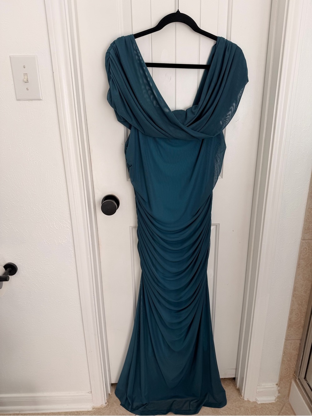 Elegant Teal Draped Evening Gown